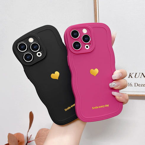 Cute Heart Simple Wave Frame Case for iPhone 13 Pro, Aesthetic Design Solid Color TPU Silicone Slim Cover (Rose Red)