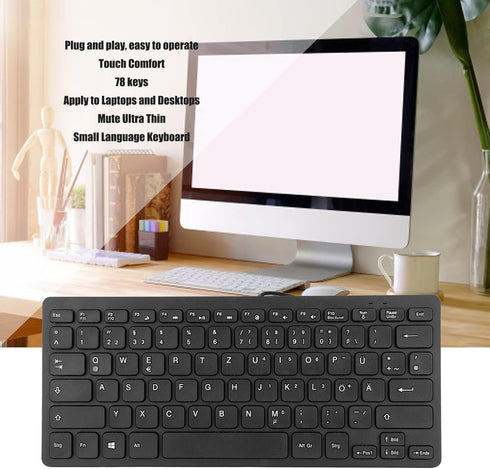 Yoidesu Wired Keyboard, TT-A01 78 Keys USB Keyboard Mute Ultra Thin Mini Russian/French/German Keyboard for PC Laptop Desktop Computer (Russian)