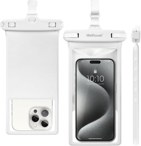 wellhouse Waterproof Phone Pouch, Case for iPhone 15/14/13/12 Pro Max, IPX8 3D Dry Bag Beach Essentials - White