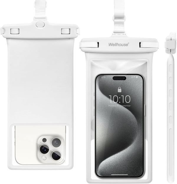 wellhouse Waterproof Phone Pouch, Case for iPhone 15/14/13/12 Pro Max, IPX8 3D Dry Bag Beach Essentials - White