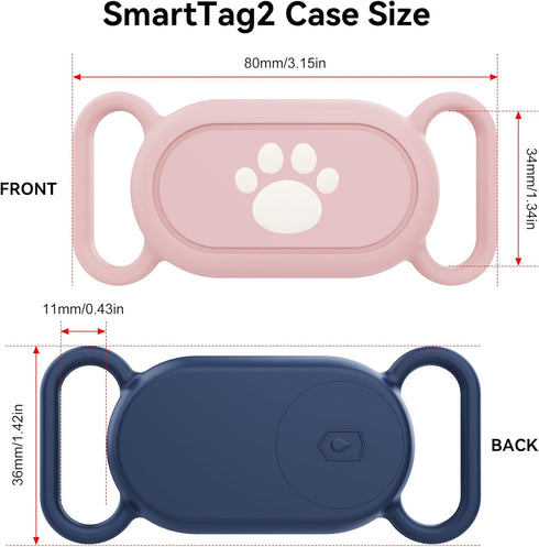 Waterproof Silicone Holder for Galaxy Smarttag2, 2 Pack Anti-Lost Scratch Resistant Cover for Pet Collars, Pink/Blue