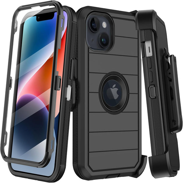 Shop iPhone 14 Plus Case (6.7") - Rugged Black Cover with Kickstand, Military Grade Shockproof Protection & Belt Clip