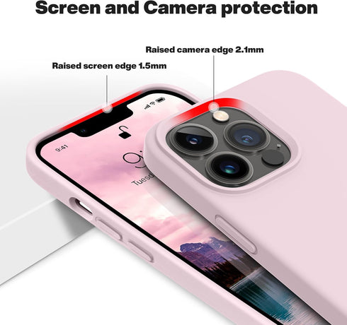 OTOFLY iPhone 13 Pro Case - Slim Liquid Silicone, Shockproof, Anti-Scratch Microfiber Lining, 6.1" (Ice Pink)