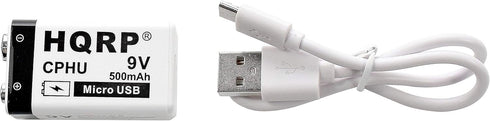 HQRP USB 9V Lithium-Ion Rechargeable Battery, 500mAh High Capacity, 800 Cycle with Micro USB Cable