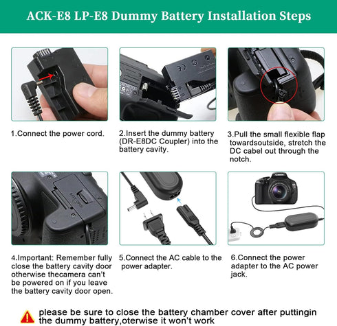 Gonine LP-E8 Dummy ACK-E8 T5i T4i T3i T2i 700D 650D 600D 550D Battery and AC Power Adapter Kit for Canon EOS Rebel
