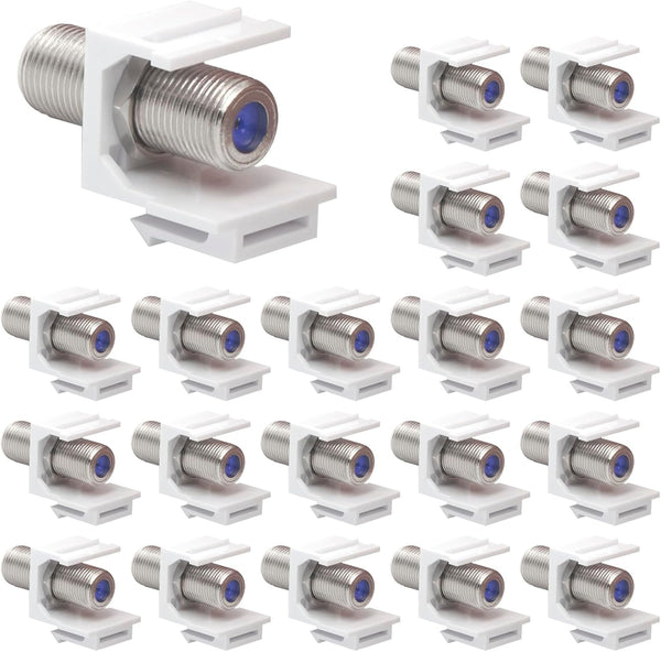 VCE Coax Keystone Jack Insert, 20-Pack 3GHz Coaxial Cable Connector, F-Type RG6 Female to Female for Wall Plate