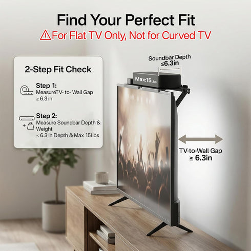 tiebutie 15 Lbs, No Drill Sound Bar Mount Top of TV Universal TV Top Shelf for Small Soundbars Up to Floating Sound Bar