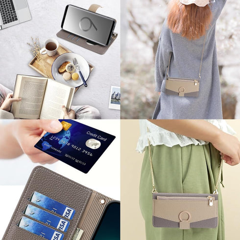 Asuwish Wallet Phone Case for Samsung Galaxy S9 Plus - Gray, with Screen Protector, Mirror Flip, Card Holder & Strap.