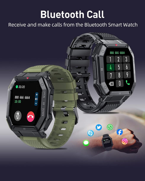 Smart Watch with 1.85'' HD Screen, Fitness Tracker/Bluetooth Call/Sports Mode, Men's Tactical Smart Watches for iOS