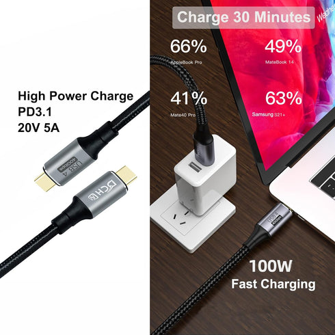 4ft USB 4 Cable USB C to USB C 8K HD Display Video 40 Gbps Data Transfer 100W Fast Charging Cord for Monitor