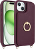 iPhone 15 Case with Card Holder and Strap for Women, Crossbody Lanyard, Stand Ring Kickstand, Phone Wallet Cases 6.1