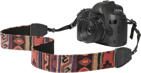 MoKo Camera Strap, Retro Cotton Canvas Woven Universal Shoulder Neck Strap for ALL DSLR/SLR Cameras, Bohemia Dark Orange