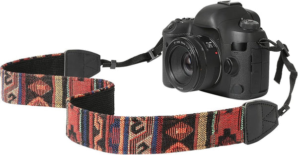 MoKo Camera Strap, Retro Cotton Canvas Woven Universal Shoulder Neck Strap for ALL DSLR/SLR Cameras, Bohemia Dark Orange