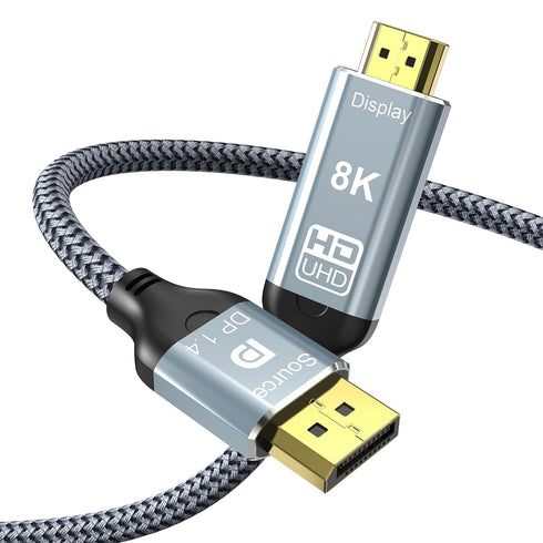 CHENLENIC 6.6FT DisplayPort to HDMI 8K Cable, 8K@60Hz 4K@120Hz Uni-Directional DP1.4 (Source) to