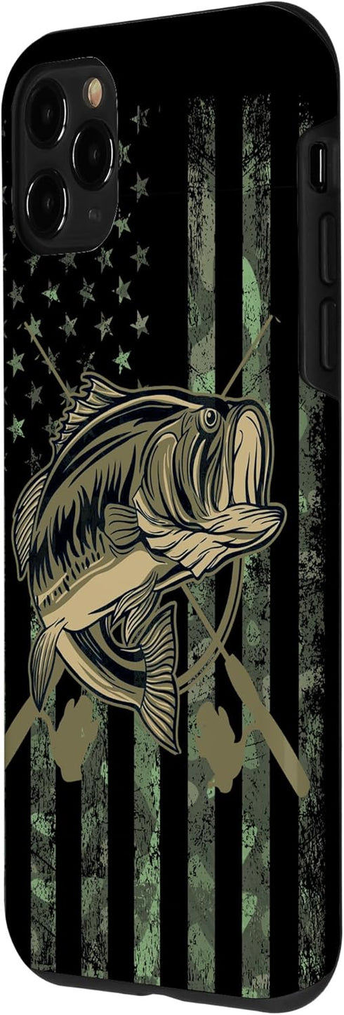 Camo American Flag Bass Fishing Gift, Love Fishing Fisherman Case for iPhone 11 Pro
