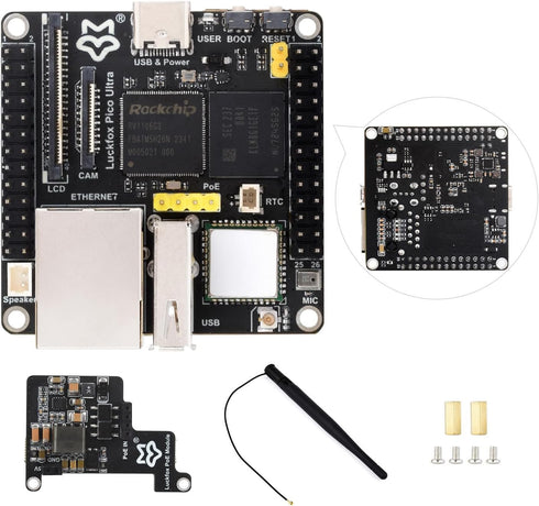 Waveshare Luckfox Pico Ultra RV1106 - Linux Micro Development Board with ARM Cortex-A7/RISC-V, 8GB EMMC, PoE Module