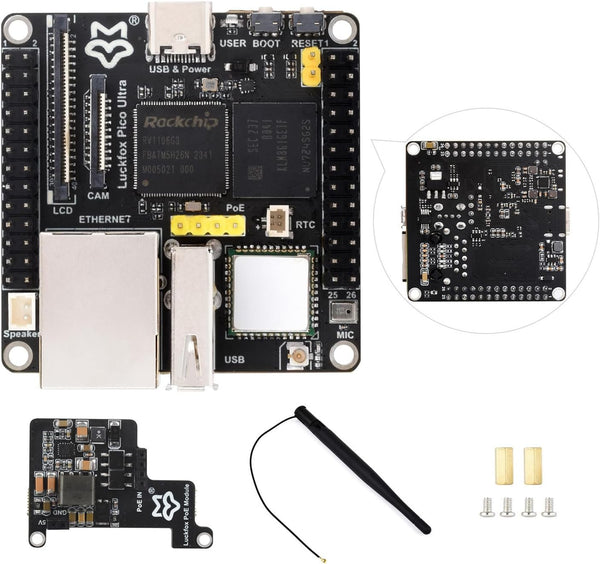 Waveshare Luckfox Pico Ultra RV1106 - Linux Micro Development Board with ARM Cortex-A7/RISC-V, 8GB EMMC, PoE Module