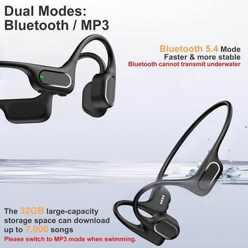 IP68 Swimming 32GB MP3 Swimming/Marathons/Showers/Cycling Waterproof Headphones, Bone Conduction Liquid Silicone
