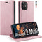 japezop iPhone 12 Mini Flip Case, Pink Leather, RFID Blocking, Card Holder, Slim Fit, Wireless Charging Compatible