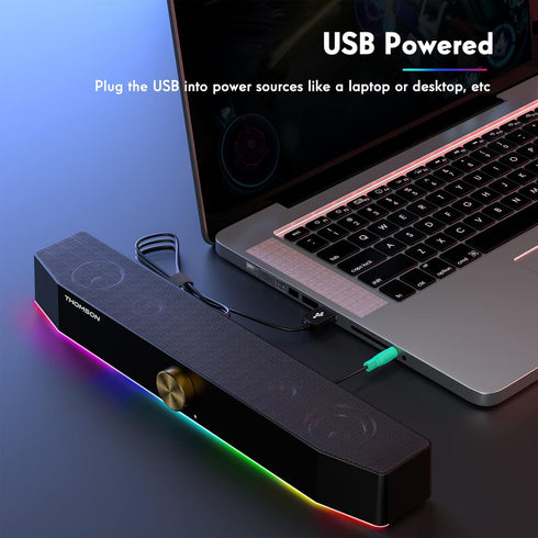 Thomson Computer Speakers, Bluetooth SoundBar, Dynamic RGB PC Speakers with 10W Stereo Sound, USB Powered for PC,