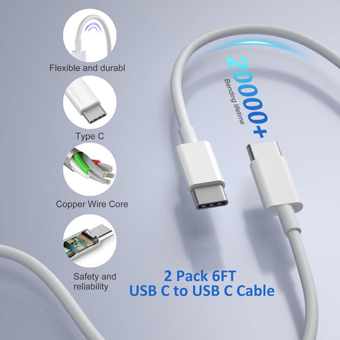 USB C Fast Charger for iPhone 15/15 Pro Max, 2 Pack 40W 4-Port USB C Charger Block Power Adapter with 6ft USB C Cable