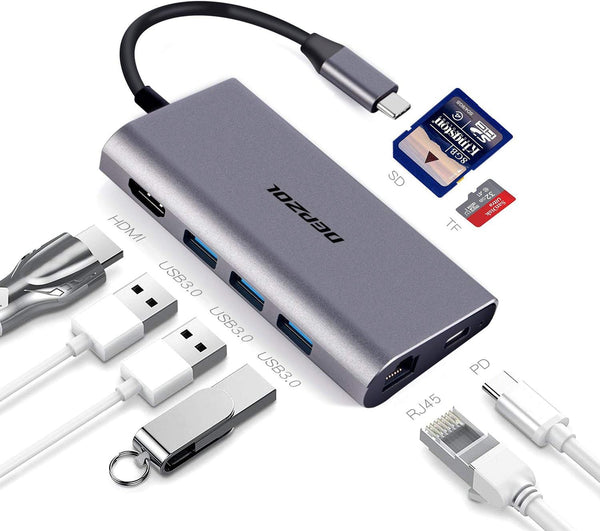 DEPZOL USB C Hub, Type C Adapter 8-in-1 Dock to HDMI 4K, Gigabit