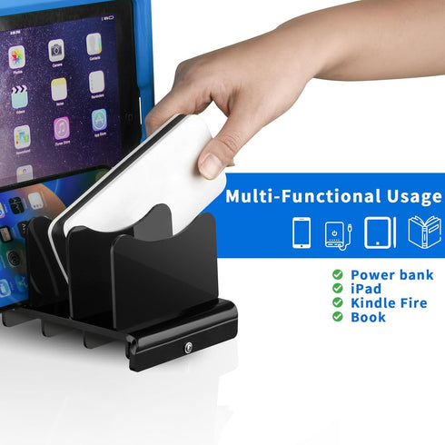 Acrylic Multi Device Organizer Stand, 4 Slots Desktop Storage Holder for Portable Charger Power Banks, Compatible with