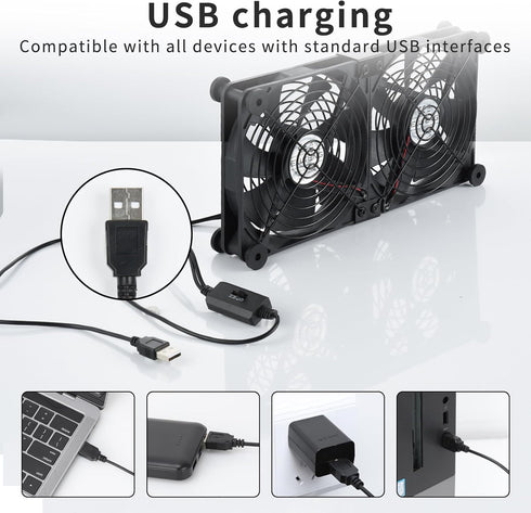 ELUTENG 140mm 3 12V Dual AC USB Computer Fan USB Fans for Cooling Speed Control Computer Fan with AC Plug for Laptop