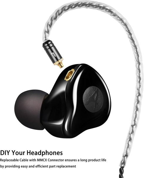 in Ear Monitor Headphones, HiFi Stereo IEM Earphones, Dynamic Dual Driver Wired Earbuds with Detachable Cable, Noise