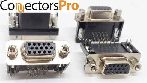 Pro D-Sub High Density DBHD15 Female Right Angle PCB Mount Connector, 10-Pack, 90 Degree D-Sub RHD15F - PC Accessories