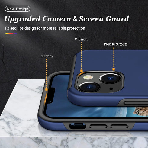 PELEPUES Shockproof Case for iPhone 13, Military Grade Cover with Embedded Finger Ring and Reinforced Metal Stand (Blue)