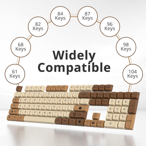 XDA PBT Key Cap, 138 Keys Dye Sublimation Coffee Cat Custom Key Cap Set for Cherry/Gatron MX switches 60 Percent