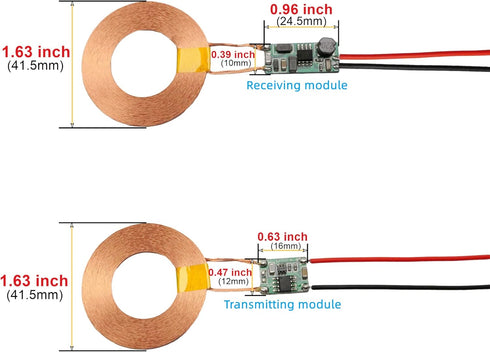 12V 23mm Distance Wireless Charging 5V 100mA~1.2A Output 42mm Coil Wireless Transmitter + Receiver Power Charger Transfer (42mm Coil)