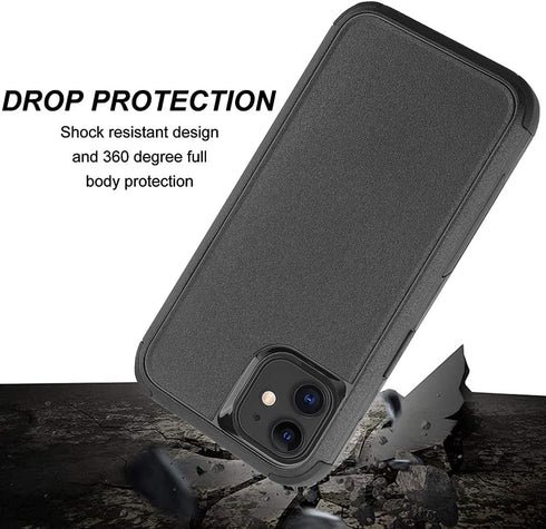 Heavy Duty iPhone 11 Case - Black, 3-Layer Shockproof & Dropproof Protection, Wireless Charging Compatible.