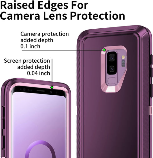 for Galaxy S9 Case, Heavy Duty Shockproof Dust/Drop Proof 3 Layer Full Body Protection Rugged Cover Case (Purple/Pink)