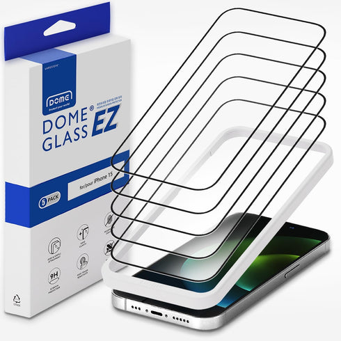 Whitestone 5PACK EZ Glass Screen Protector for iPhone 15 - Full Coverage, Easy Install JIG Included, 2023 Model.