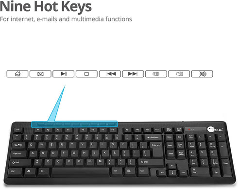 SIIG Jk-WR0T12-S1 Standard Size 102Key Wireless Keyboard with 3Button Wireless Optical Mouse in Black