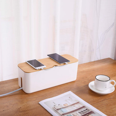 Changsuo Small White Cable Management Box | Extension Cord Organizer for Power Stripe Surge Protector Wire Hider