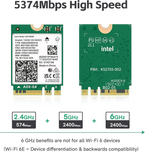 WiFi 6E AX210 NGW Wireless Card - M.2 2230/NGFF WiFi 6E Laptop Module with Bluetooth 5.3, 5400Mbps Tri-Band AX210 WiFi
