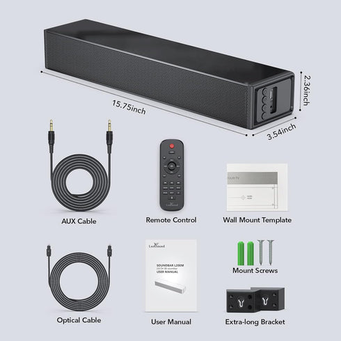 Small Sound Bar for TV, PC, Gaming | Mini TV Speaker Soundbar with Bluetooth/HDMI ARC/Optical/AUX/USB Connections