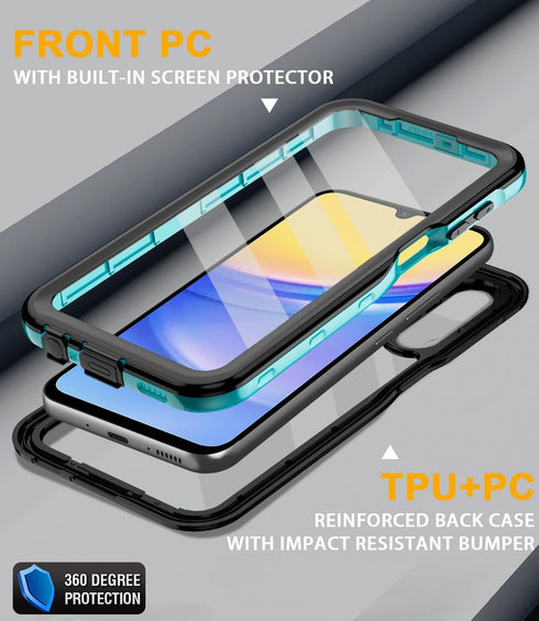 Waterproof Case for Samsung Galaxy A15 5G, Built-in Screen Protector, 360° Full Body Shockproof Heavy Duty Case, Teal