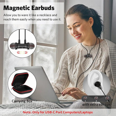 USB C Headphone, COOYA USB Type C Earphones Wired Earbuds Magnetic Bass Noise Canceling in-Ear Headset Mic for iPhone