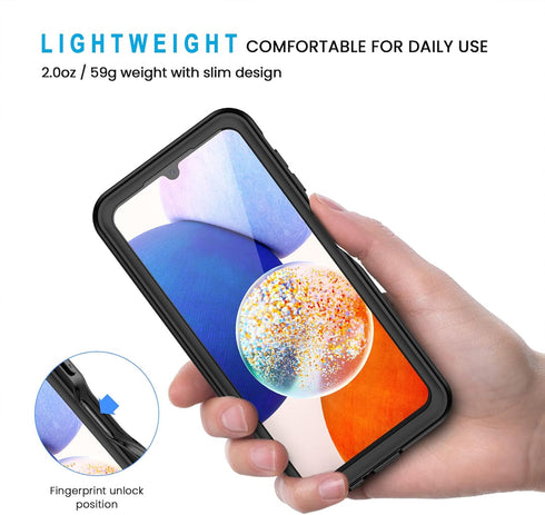 Lanhiem IP68 Waterproof Dustproof Case for Samsung Galaxy A14 5G, Rugged Full Body Protective Cover, Black/Clear