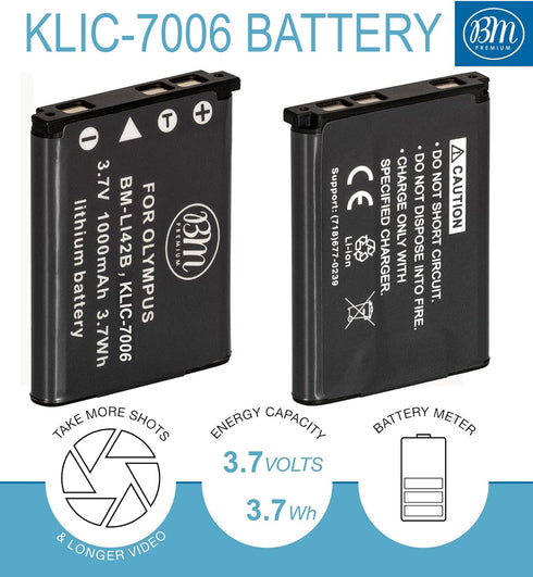BM Premium 2-Pack of LB-012 Batteries and Charger for Kodak KLIC-7006, PIXPRO FZ55, FZ55-BK, FZ53 Cameras