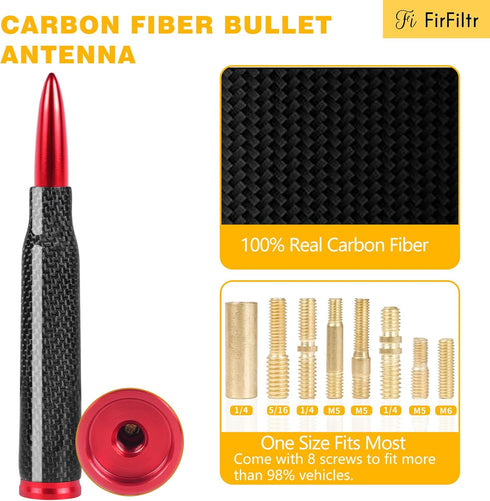 Universal Carbon Fiber 50 Cal Bullet Antenna, Fits Chevy GMC Ford Jeep Dodge Toyota, 5.5" AM/FM Radio