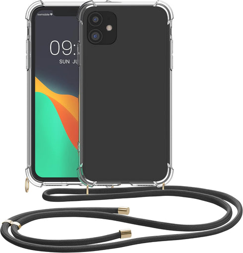 kwmobile Clear TPU Crossbody Case for Apple iPhone 11 with Lanyard Cord Strap (Transparent/Black)