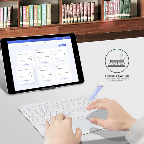Wireless Bluetooth Keyboard - 10 inch Portable Rechargeable Keyboard with Touchpad for iOS/Android/Windows, White