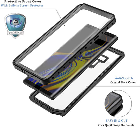 Lanhiem Galaxy Note 9 Phone Case, IP68 Waterproof Dustproof Shockproof with Built-in Screen Protector