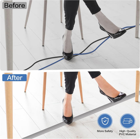 Floor Cord Cover Self Adhesive, 10Ft Cord Hider for Power Cable Management, Grey