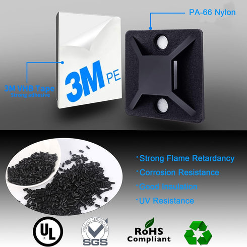50 Sets Cable Zip Tie Mounts Kit with Self Adhesive, Black 6" Zip Ties, Sticky Cable Clips for Management